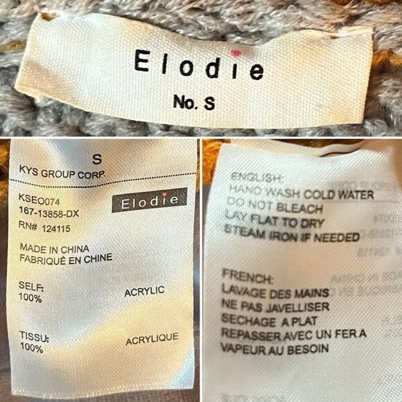 Elodie CrewNeck Colorblock Chunky Knit Sweater Balloon Sleeve Gray Mustard S - Picture 12 of 13